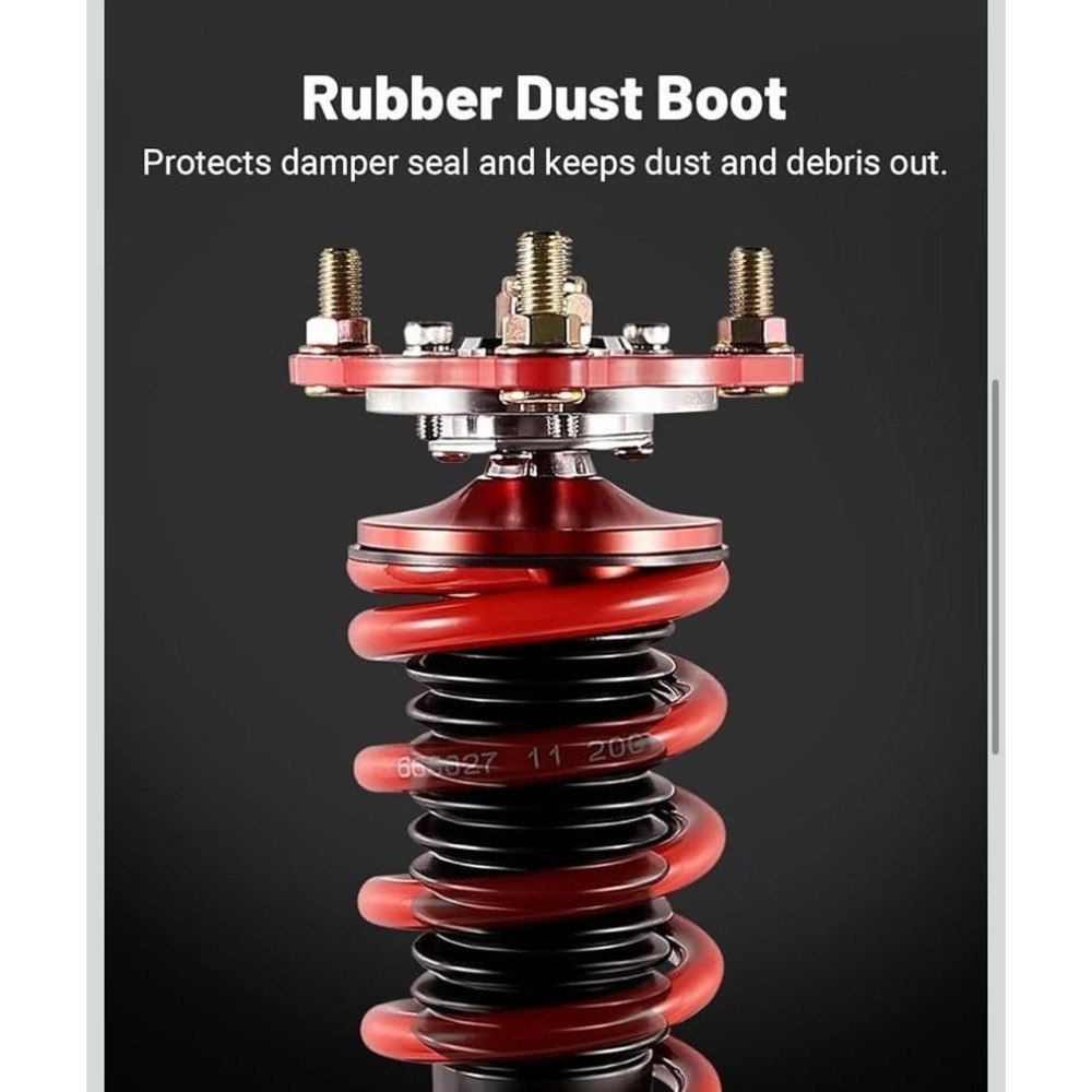 Adjustable Coilover Shock Strut Kit Set 4 Red 1-3in Drop Front Rear Suspension - Picture 3 of 10